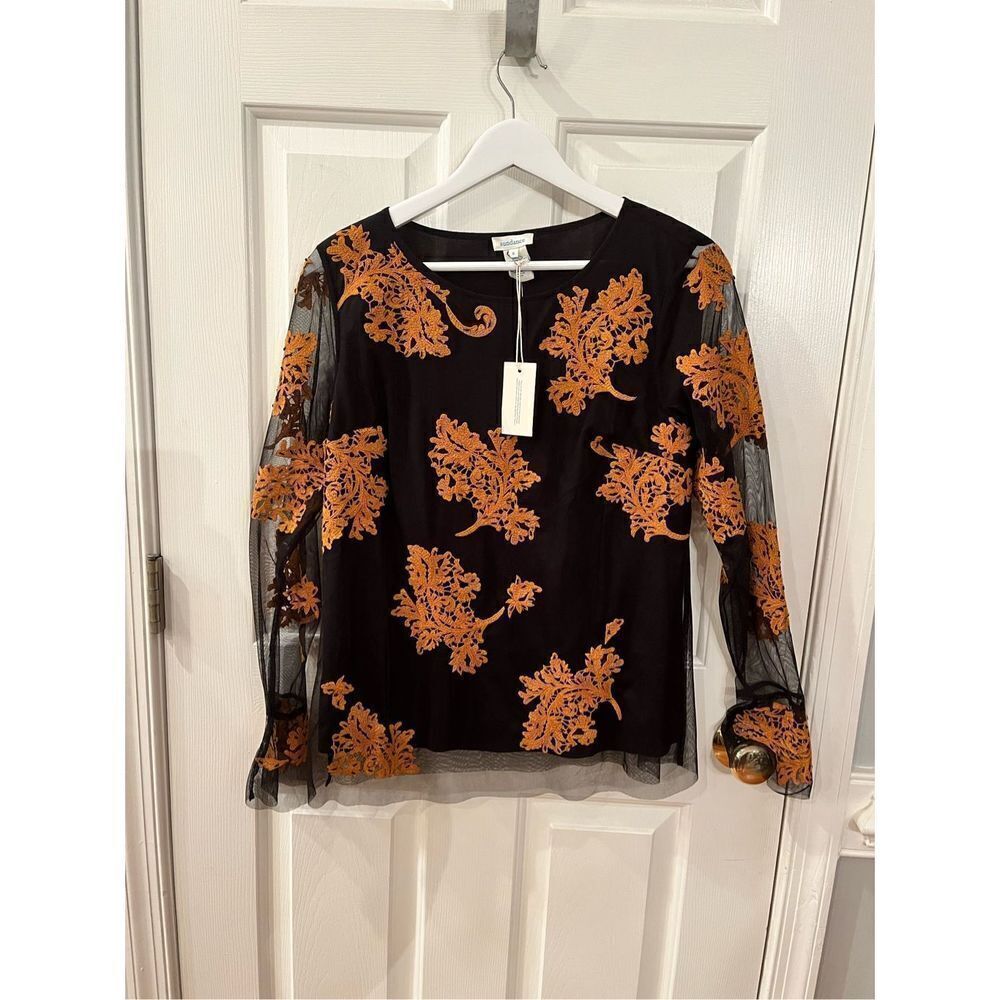 Sundance Sheer Black & Gold Applique & Beaded Gypsy Blouse sz S NWT